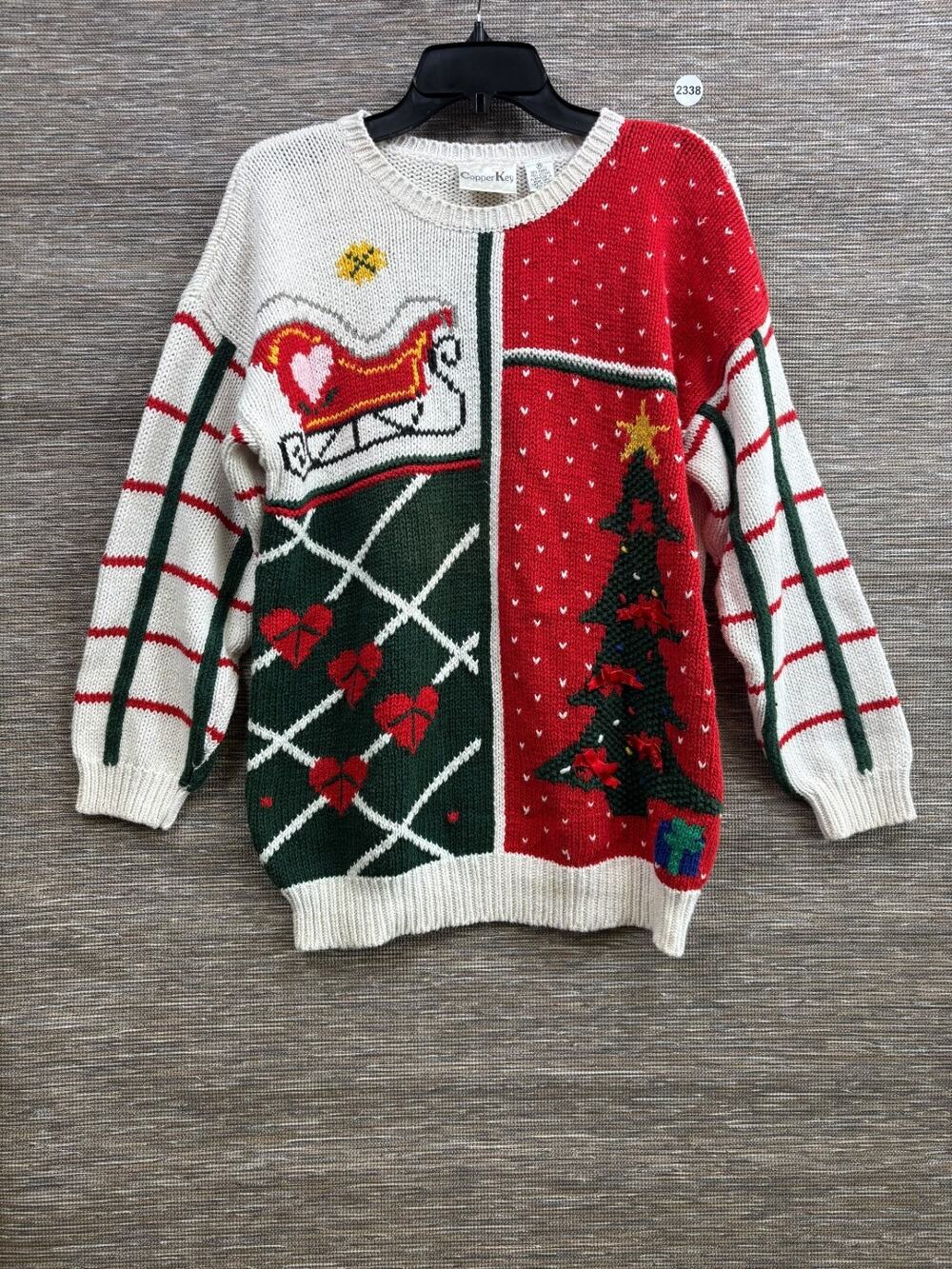 Vintage Copper Key Winter Holiday Sweater Adult M Ivory Ramie Cotton Oversized